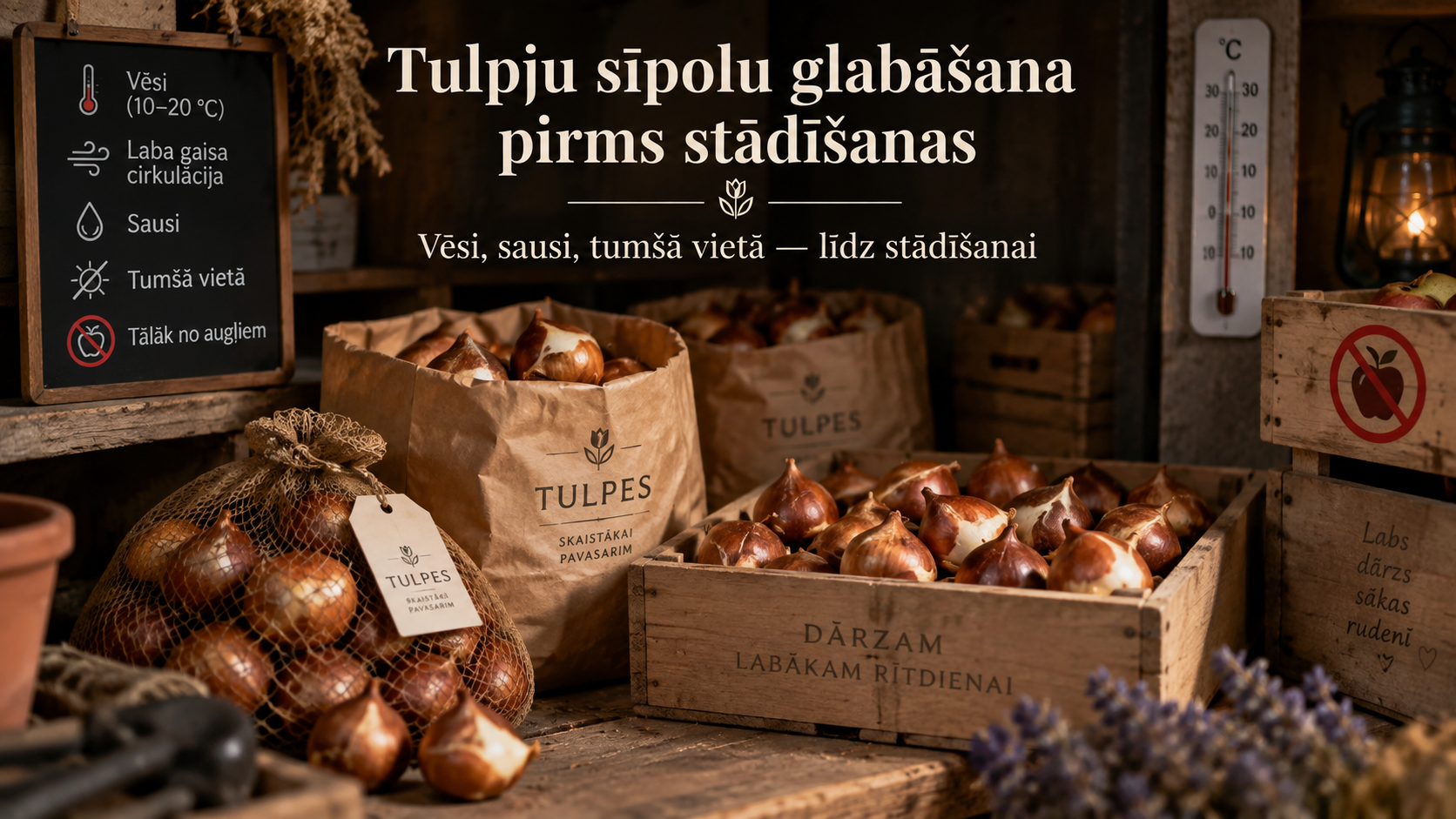 Tulbisibulate säilitamine paberkottides ja puidust kastides kuni sügisese istutamiseni